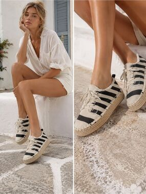 DV by Dolce Vita Roxie Platform Black Striped Canvas Espadrille Size 8